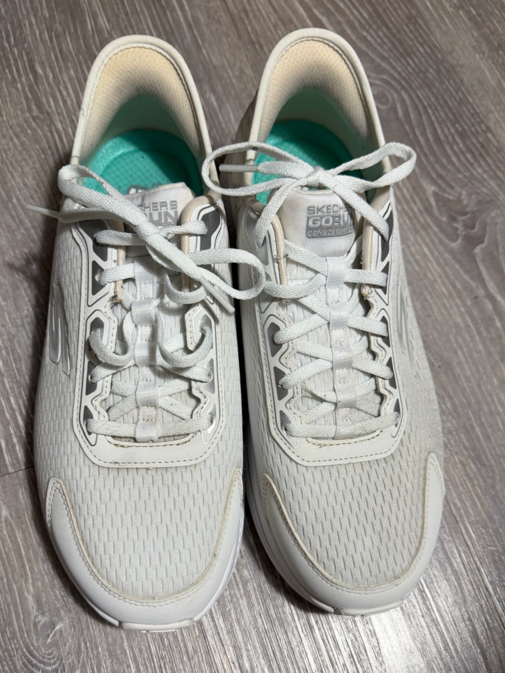 Skechers Women's Athletic Sneakers in Light Beige with Teal Insole